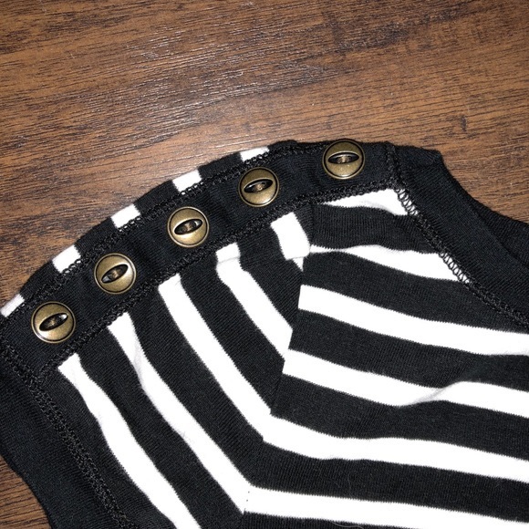 Lauren Ralph Lauren White & Black Striped Tee. Buttons Cotton Women’s Size XL - Picture 3 of 5